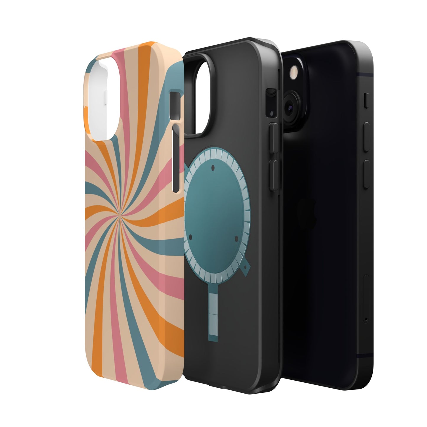 Retro Swirl Pattern MagSafe iPhone Case – Bold 70s Vibe in Pink, Orange, and Orange