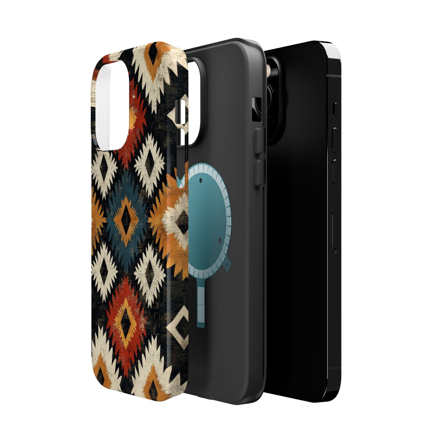 Rustic Tribal Sunburst Tough MagSafe iPhone Case – Vibrant Geometric Design, Dual-Layer Protection