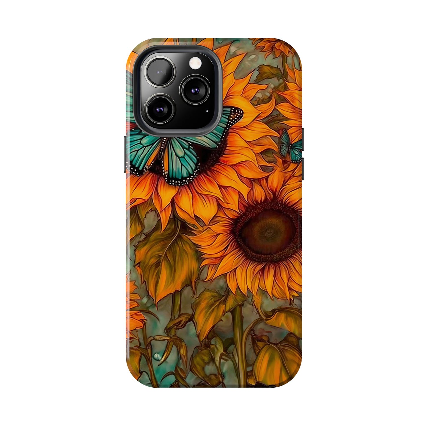 Vintage Blue Butterfly & Sunflower Art – iPhone Case