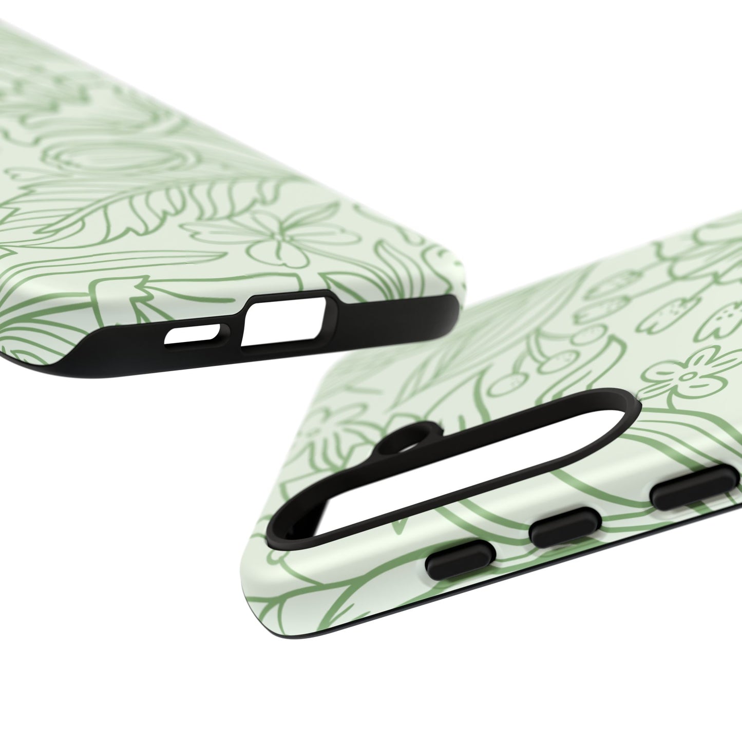 Sage Green Floral Line Art Tough Samsung Galaxy Case – Minimalist Botanical Design with Dual-Layer Protection