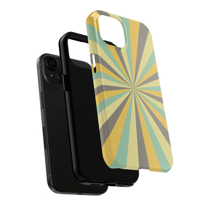 Vintage Sunburst Rays iPhone Case – Bold 70s-Inspired Burst in Yellow, Mint, and Gray