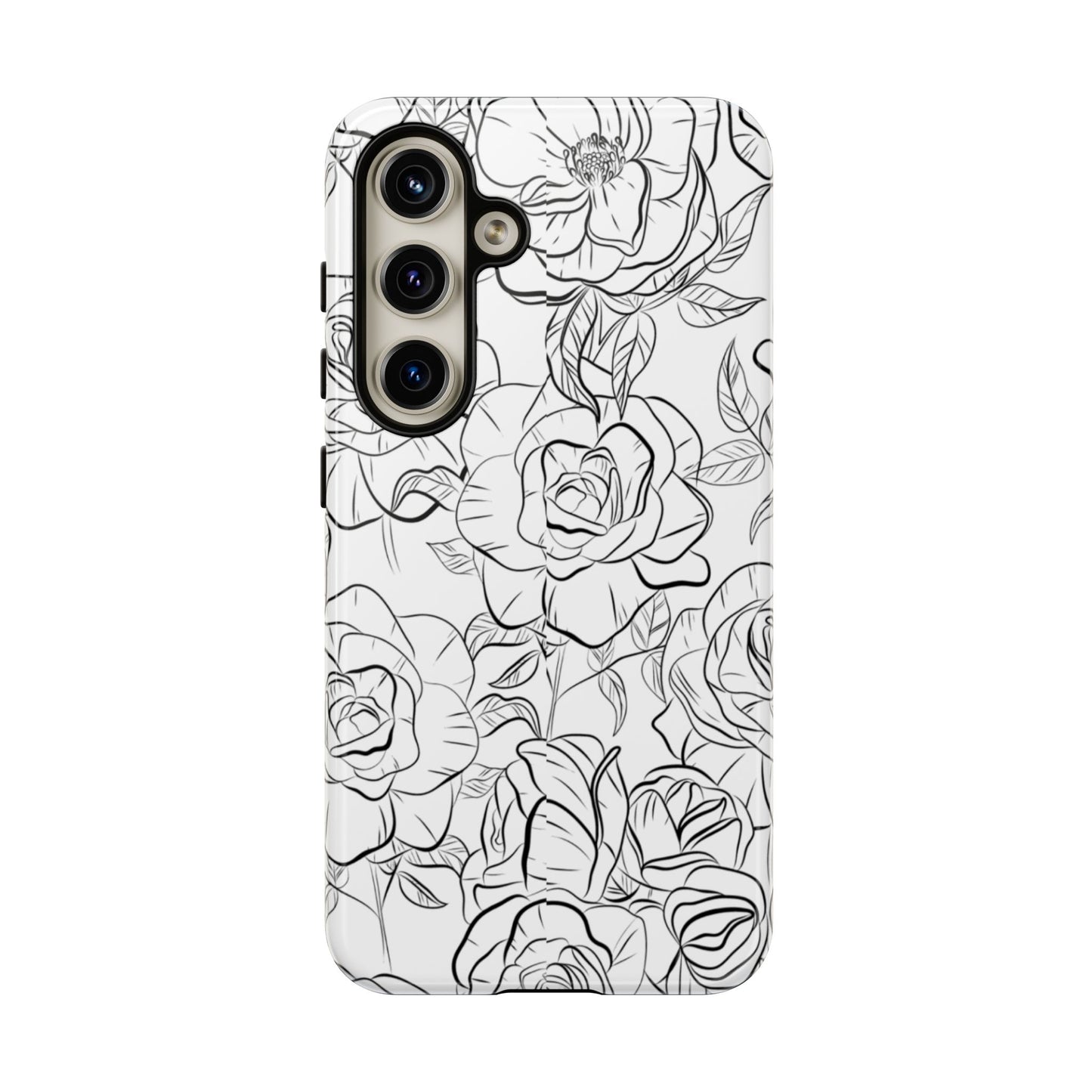 Monochrome Rose Garden Tough Samsung Galaxy Case – Elegant Floral Line Art with Dual-Layer Protection