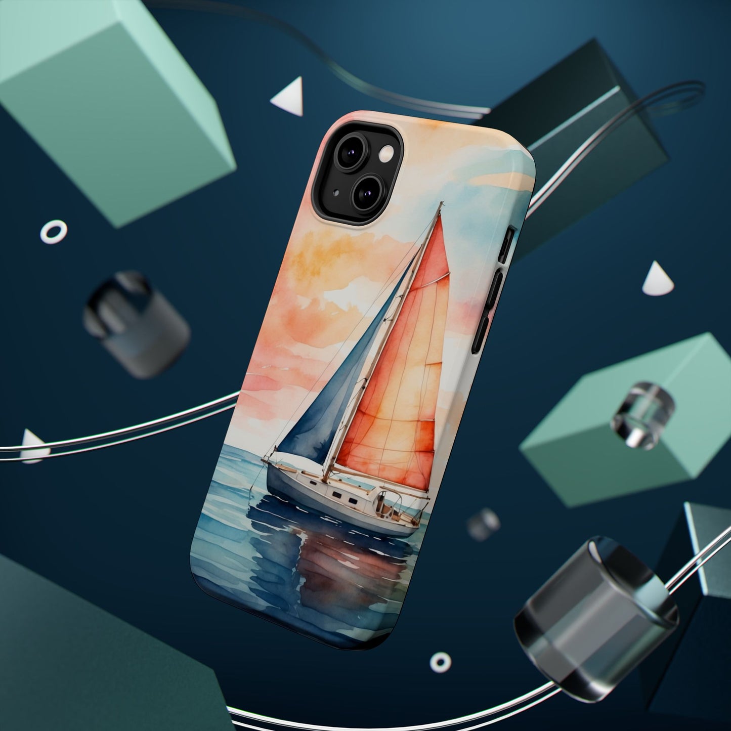 Sunset Sail MagSafe iPhone Case – Watercolor Sailboat and Sky Design