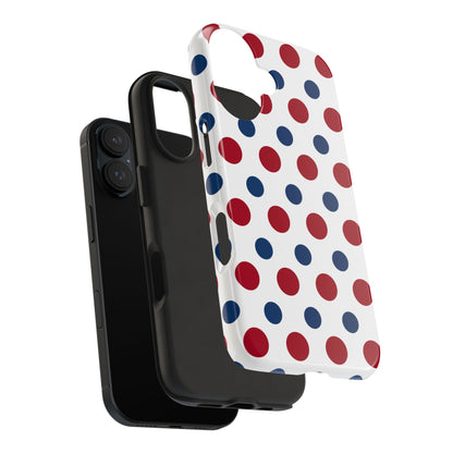 Patriotic Navy, White, and Red Polka Dot iPhone Case