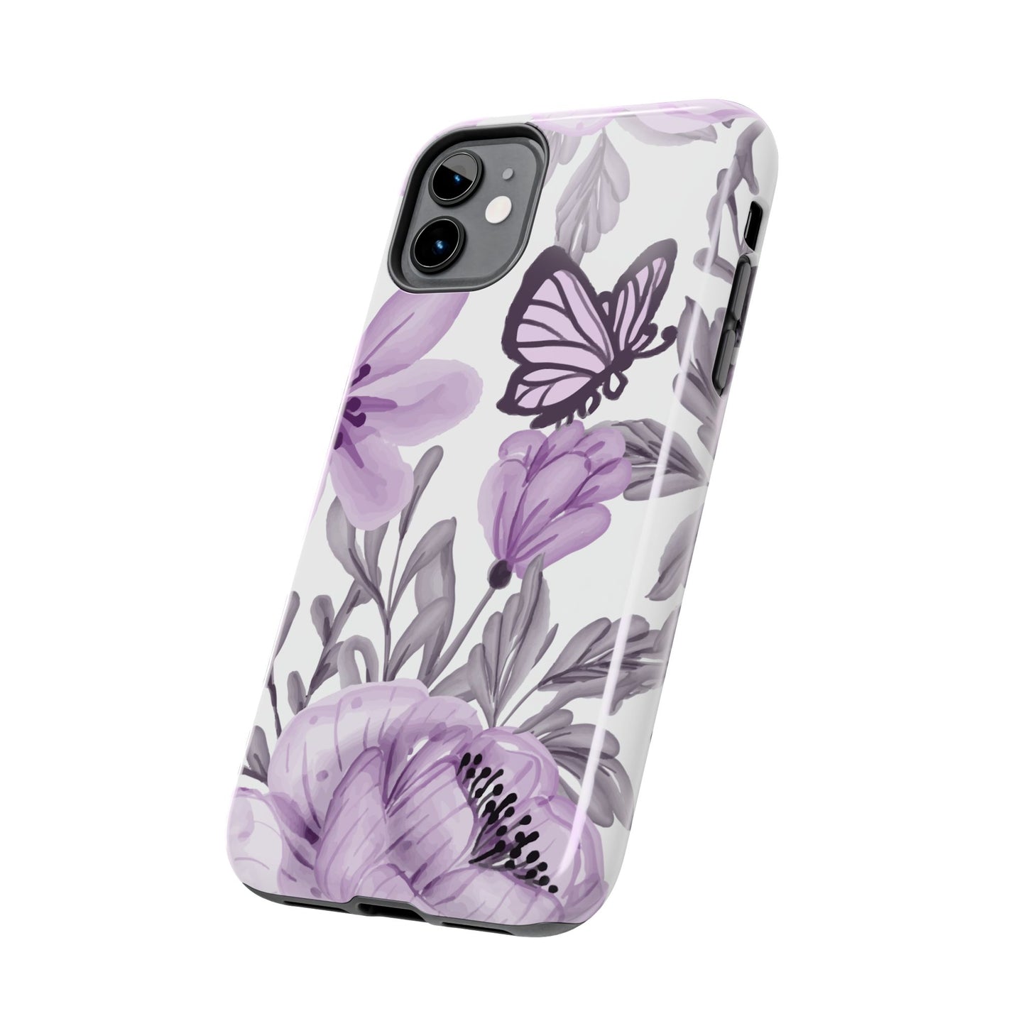 Lavender Bloom Butterfly iPhone Case – Delicate Floral Design with Watercolor Details