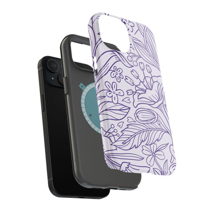 Lavender Floral Line Art Tough MagSafe iPhone Case – Minimalist Botanical Design with Dual-Layer Protection