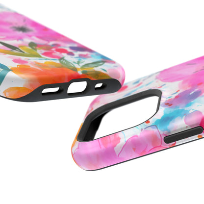 Color Splash Pink & Orange Watercolor Floral - MagSafe iPhone Case