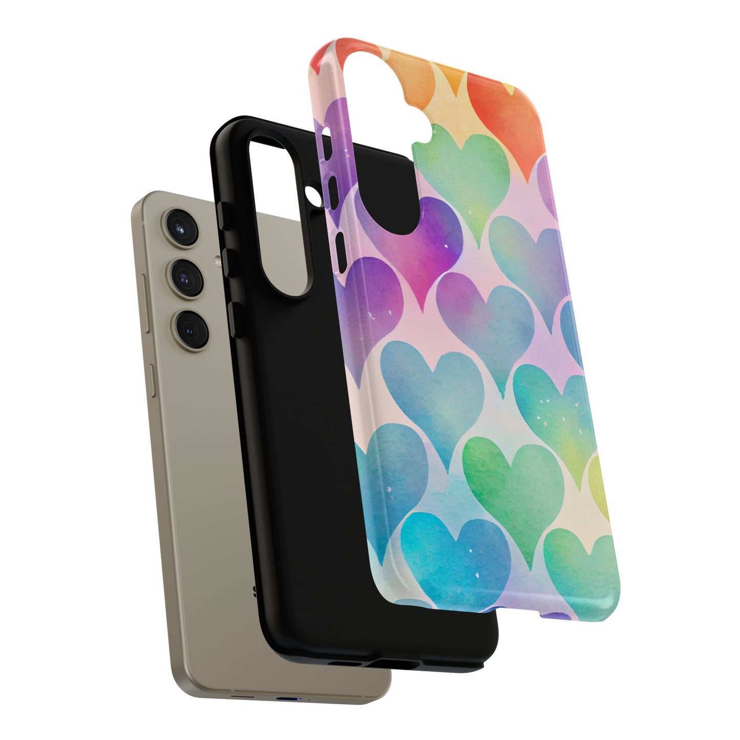 Rainbow Hearts Watercolor Samsung Galaxy Case – Slim Design, Glossy Finish