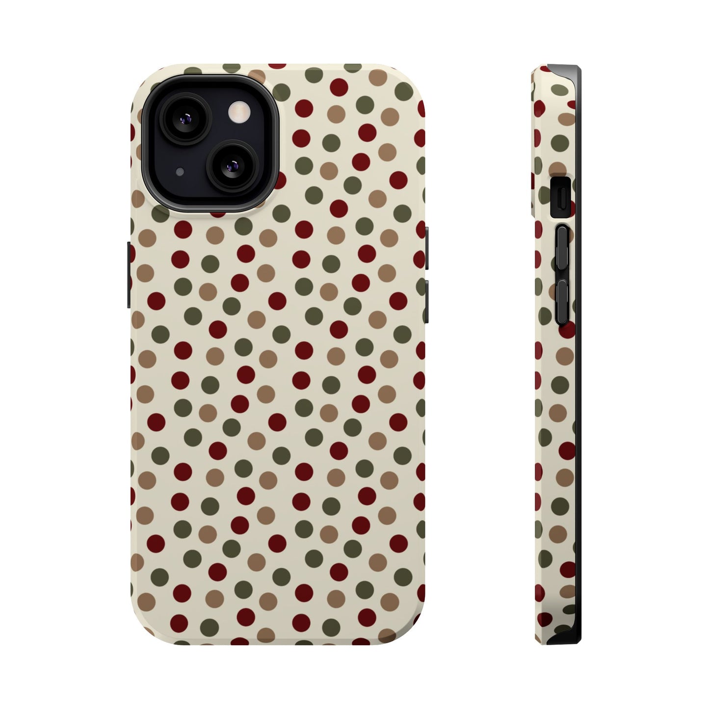 Festive Red & Green Polka Dots on Cream – MagSafe iPhone Case