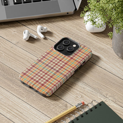 Retro Chic Plaid iPhone Case in Red, Orange, Green & Cream – Classic Vintage Style