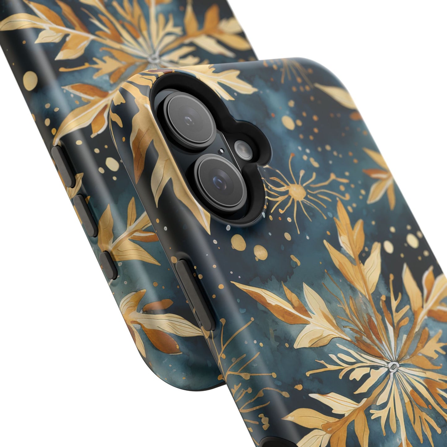 Gold Floral Snowflakes on Midnight Blue - MagSafe iPhone Series Case