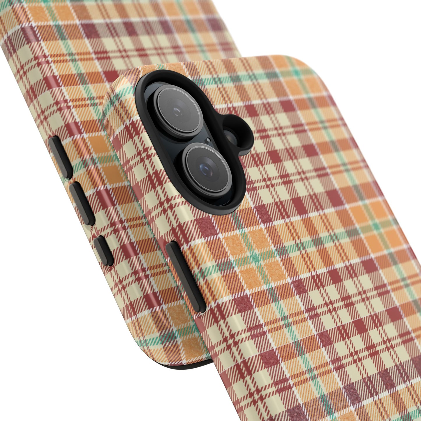 Retro Chic Plaid iPhone Case in Red, Orange, Green & Cream – Classic Vintage Style