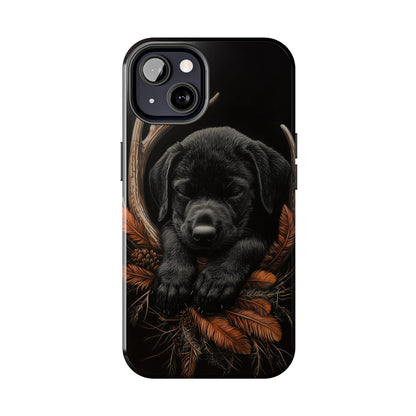 Charming Black Labrador Puppy on Feathers iPhone Case