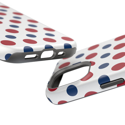 Patriotic Navy, White, and Red Polka Dot MagSafe iPhone Case