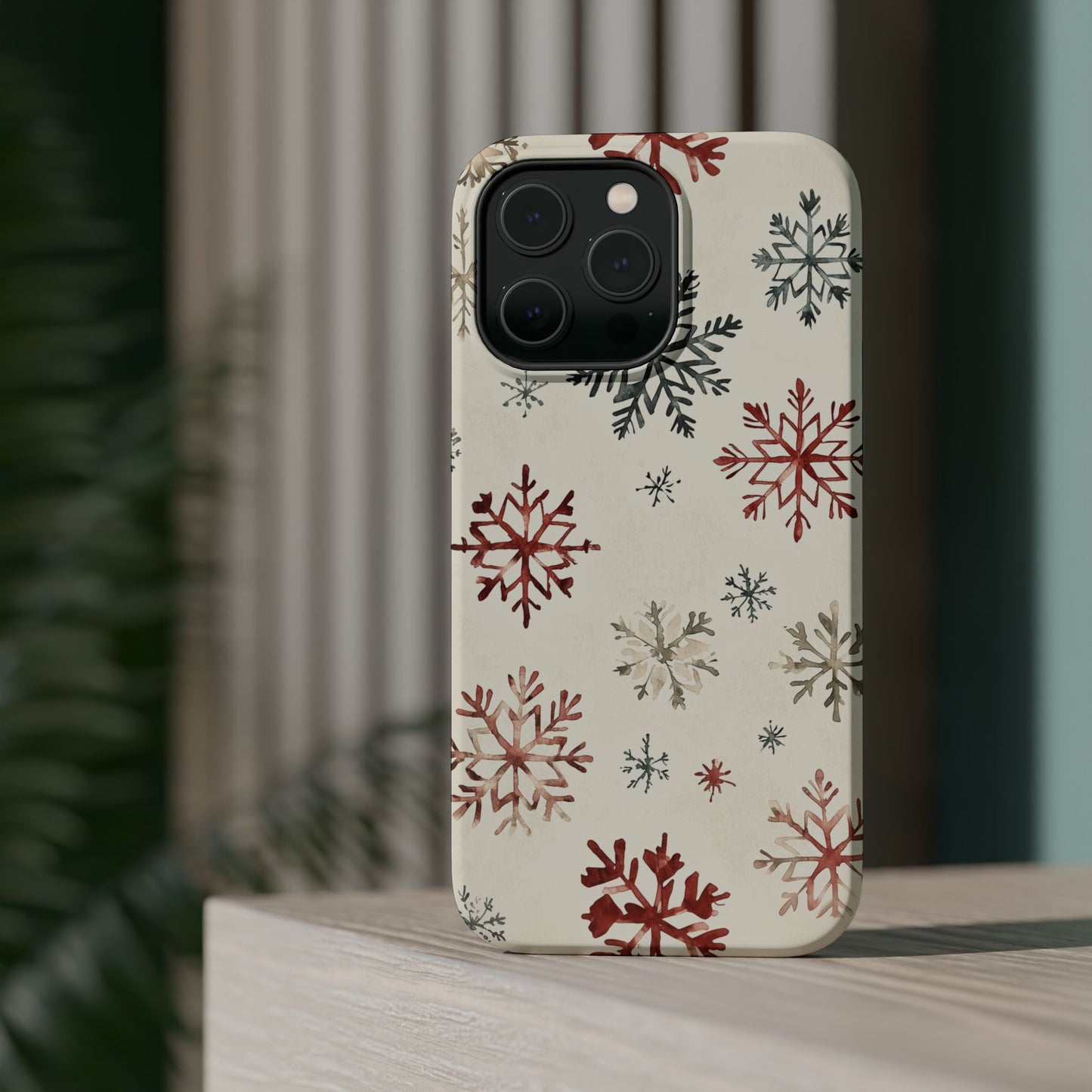 Vintage Red and Gray Snowflake Pattern – MagSafe iPhone Series Case