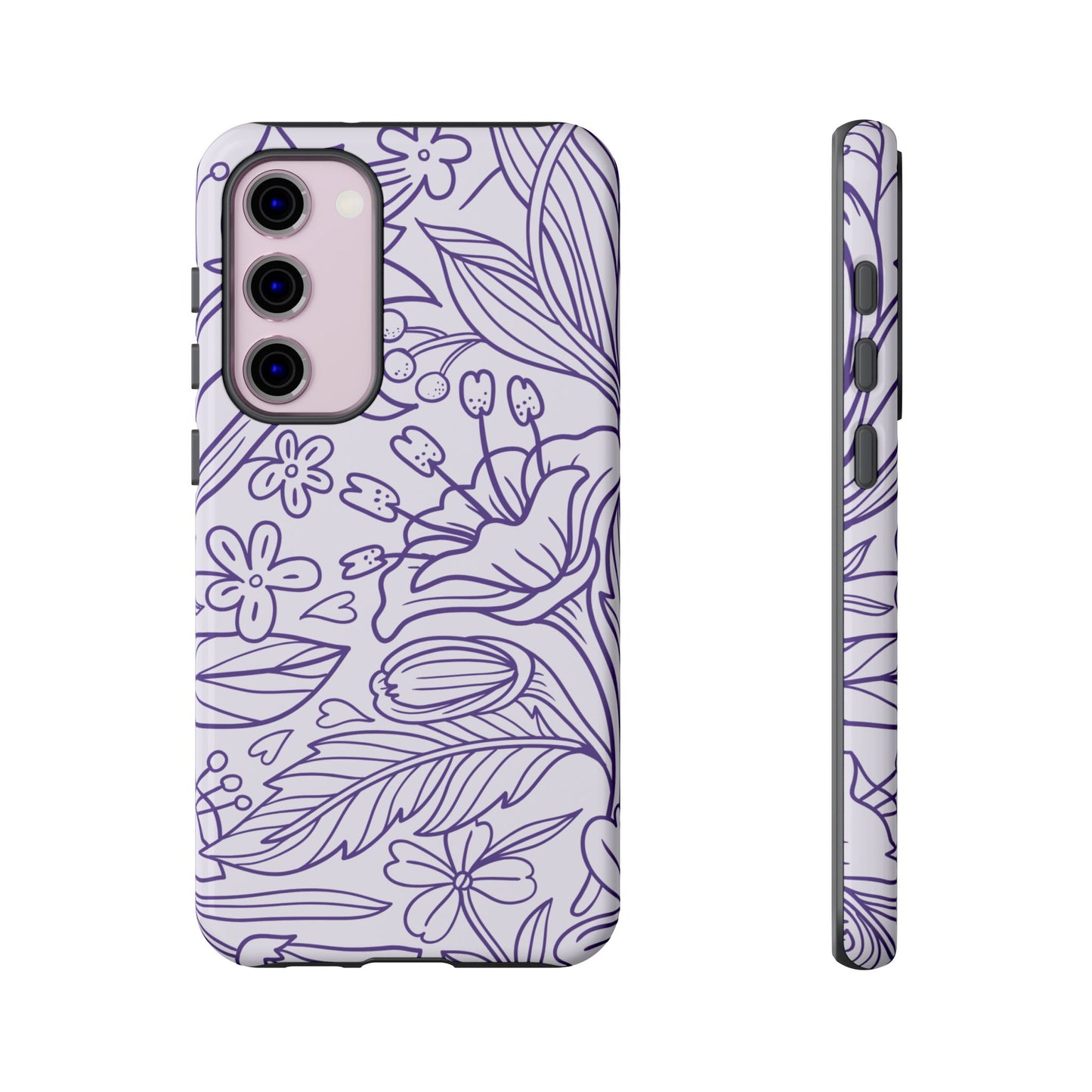 Lavender Floral Line Art Tough Samsung Galaxy Case – Minimalist Botanical Design with Dual-Layer Protection