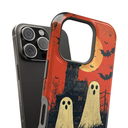 Haunted House & Ghosts MagSafe iPhone Case – Spooky Halloween Full Moon Design