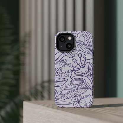 Lavender Floral Line Art Tough MagSafe iPhone Case – Minimalist Botanical Design with Dual-Layer Protection