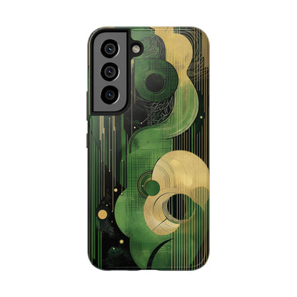 Abstract Green & Gold iPhone Case - Geometric Art Deco Protective Cover