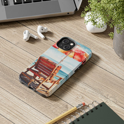 Beachfront Sunset Lounge iPhone Case – Vibrant Watercolor Design