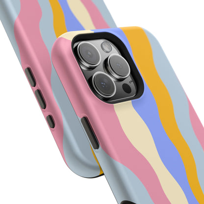 Pastel Radiance MagSafe iPhone Case – 70s-Inspired Dual-Layer Design with Wavy Sunburst Pattern