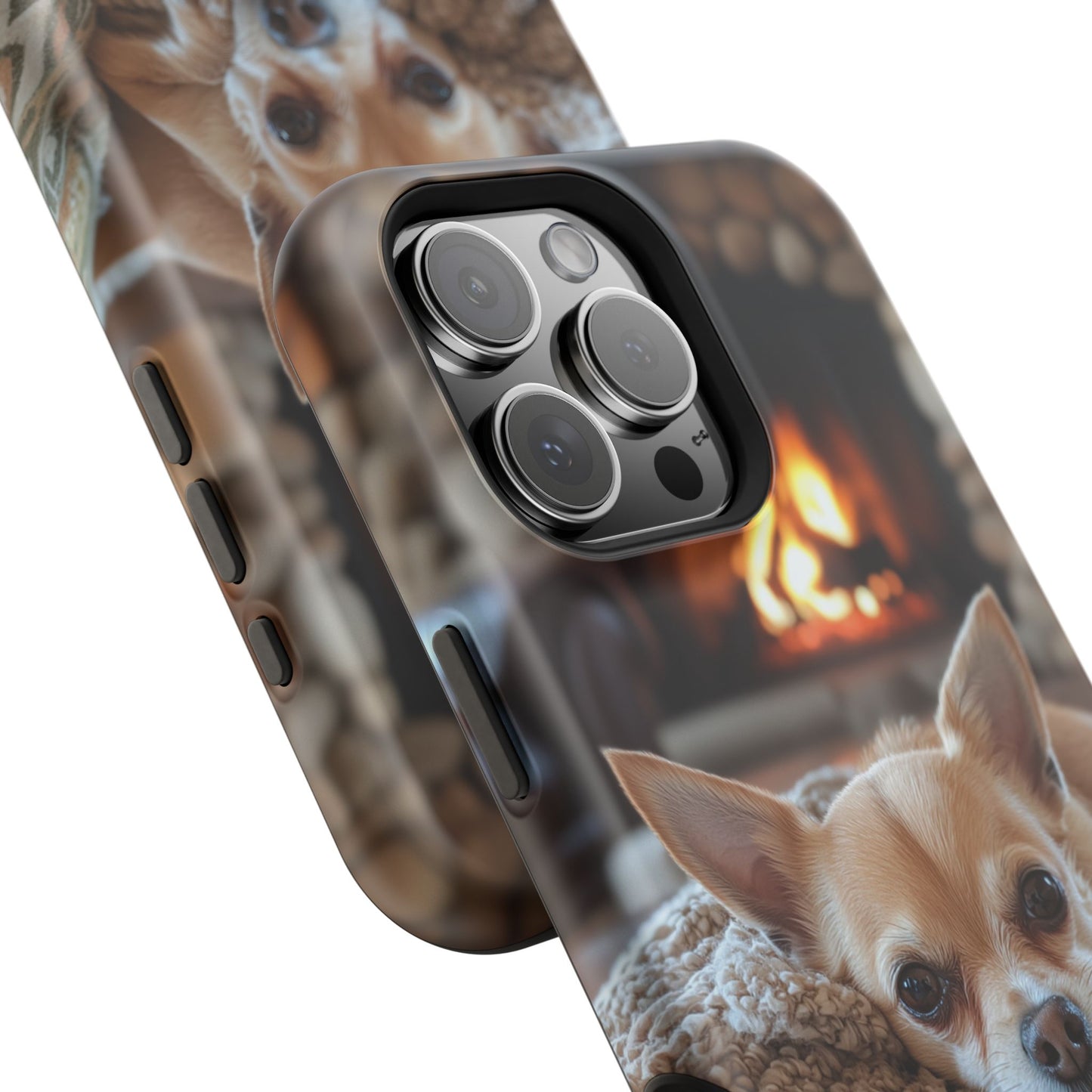 Relaxing Chihuahua by Fireplace MagSafe iPhone Case – Functional and Cozy Design