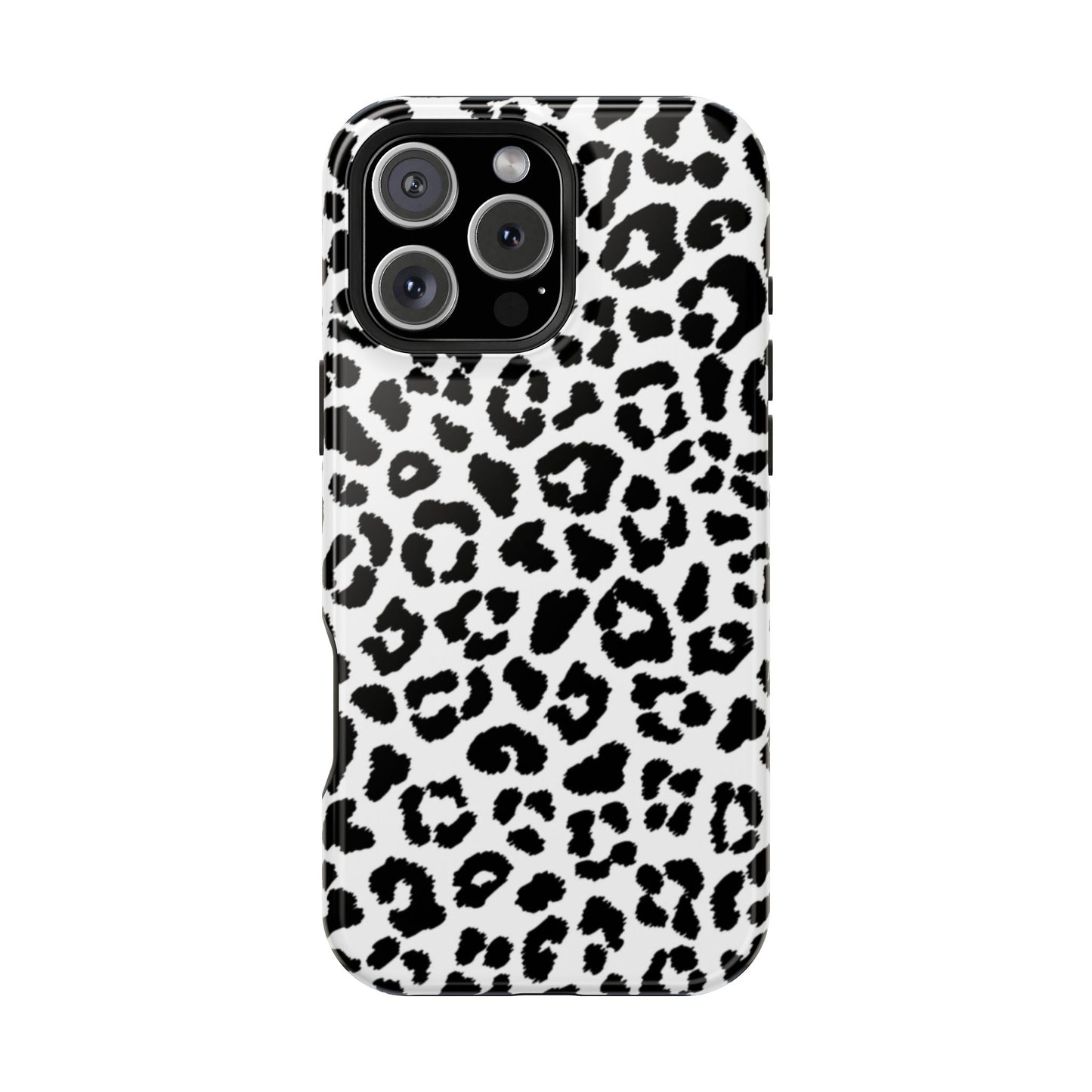 Monochrome Leopard Print Tough MagSafe iPhone Case – Classic Black and White Design with Dual-Layer Protection