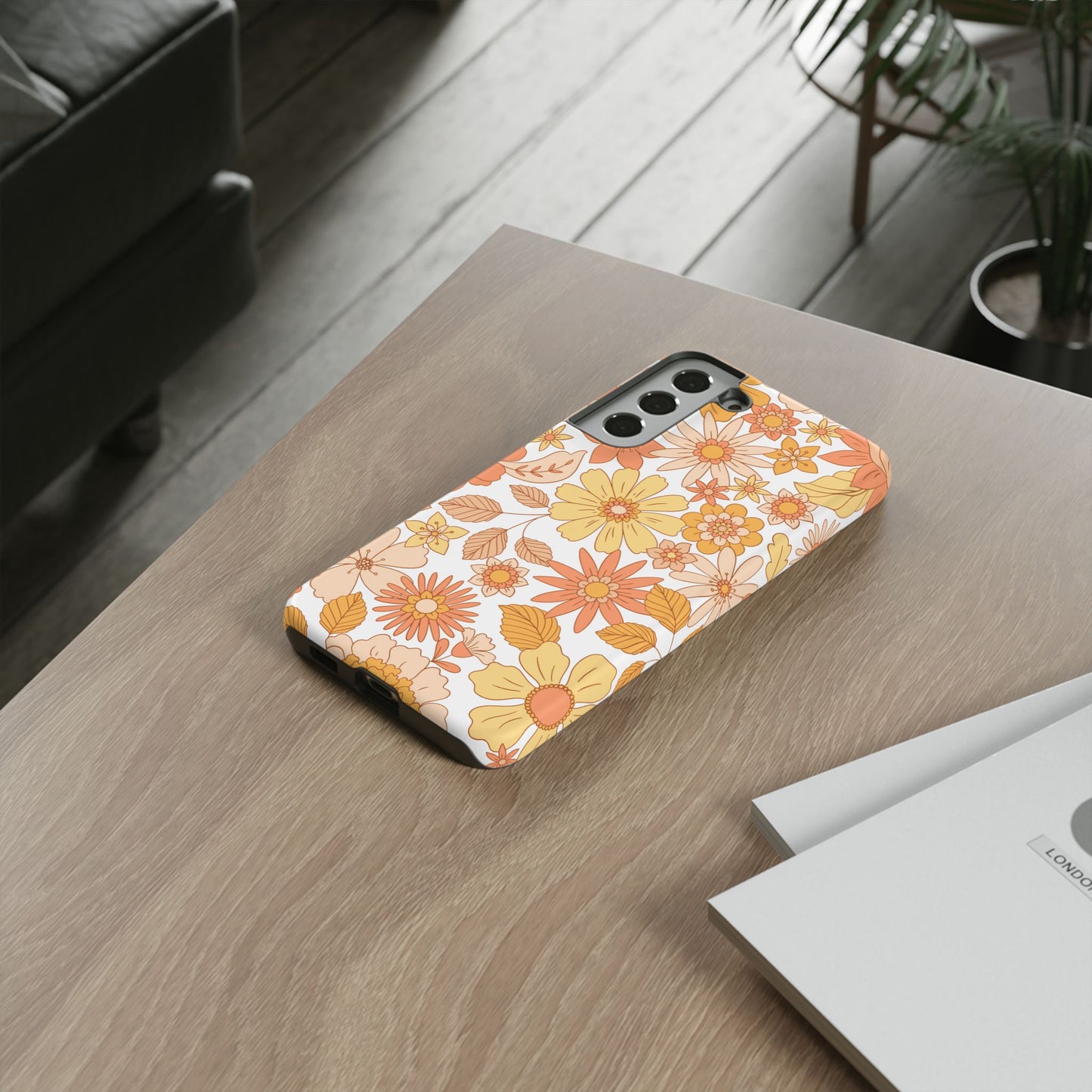 Vintage Floral Bloom Samsung Galaxy Case – Warm Orange & Yellow Retro Flower Design with Matte Finish