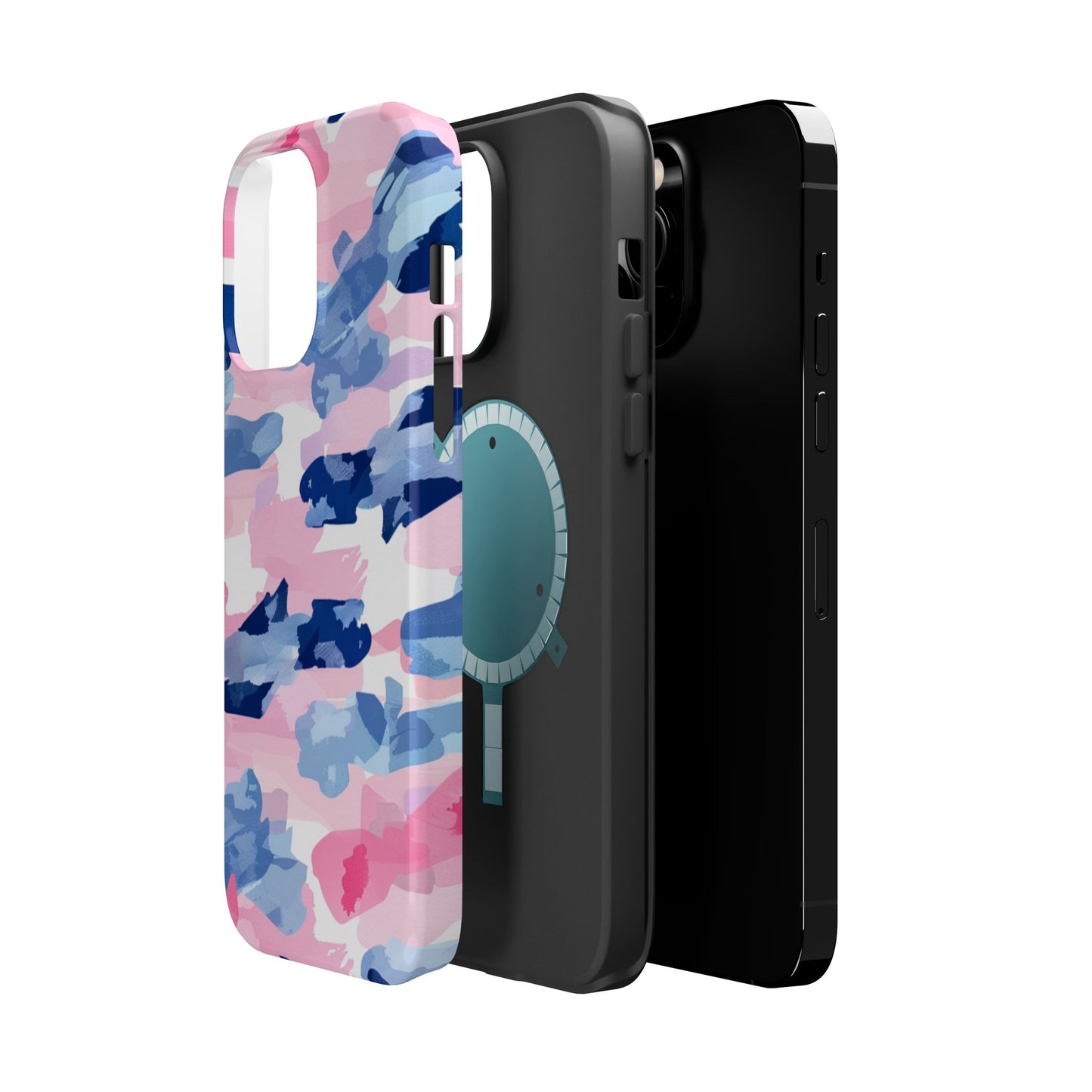 MagSafe Case: Dynamic Pink & Navy Brushstroke Art