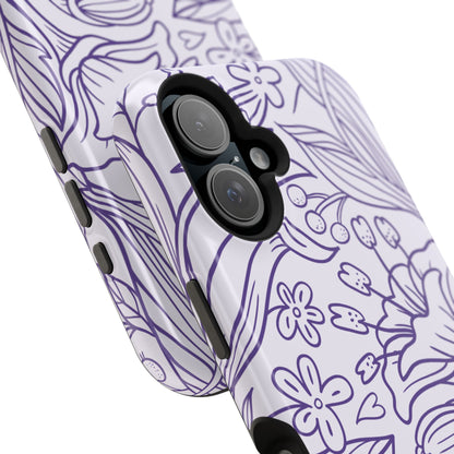 Lavender Floral Line Art Tough MagSafe iPhone Case – Minimalist Botanical Design with Dual-Layer Protection