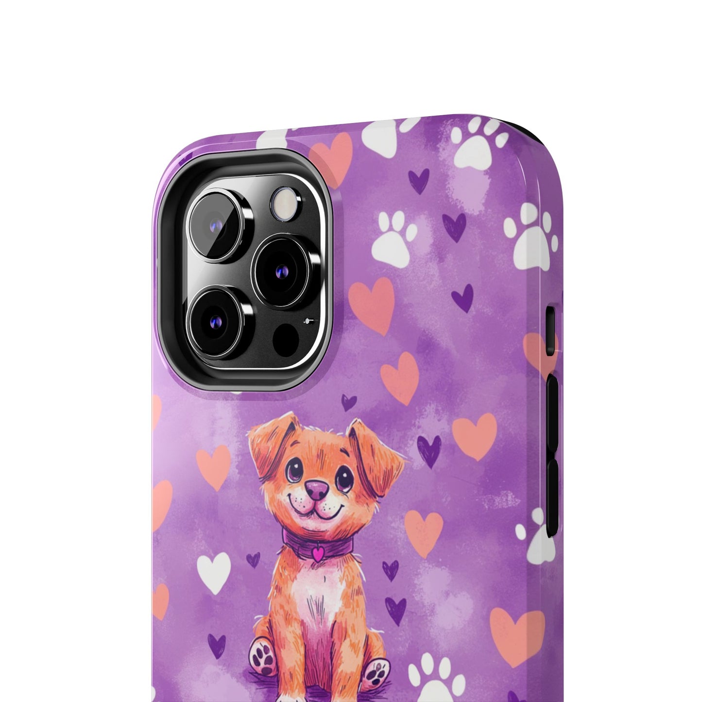 Cute Puppy iPhone Case - Adorable Pet Design with Hearts & Paw Prints, Protective Cover