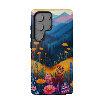 Vibrant Wildflower Mountain Samsung Galaxy  Case – Bold Nature Art, Dual-Layer Protection