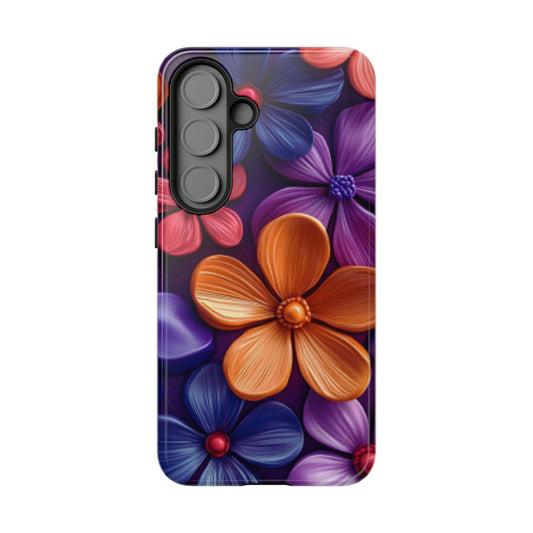 Bold Floral 3D Samsung Galaxy Case – Vivid Purple and Orange Flower Design, Shock-Resistant