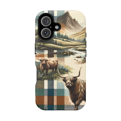 Rustic Highland Cow In Plaid - MagSafe Compatible Case