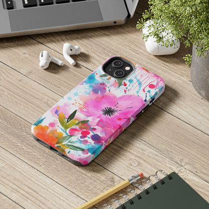 Color Splash Pink & Orange Watercolor Floral - iPhone Case