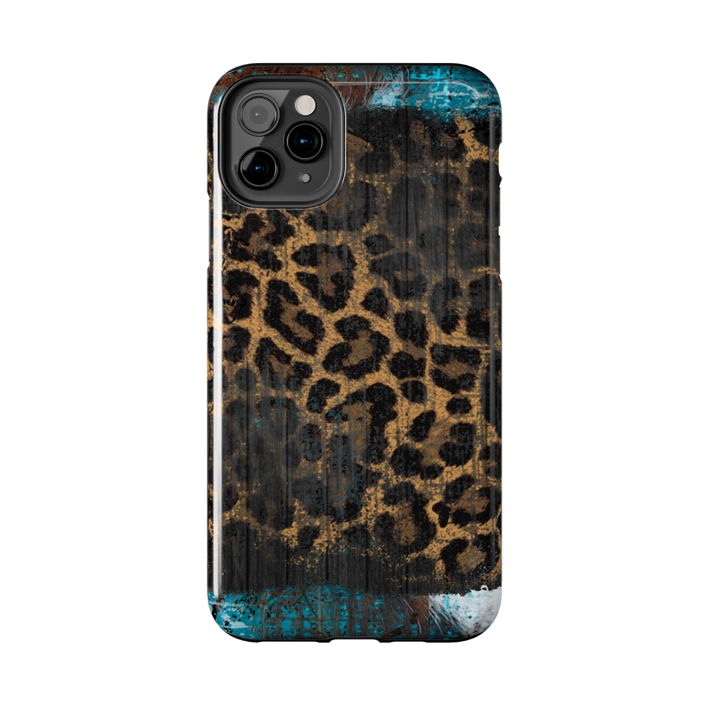 Boho Leopard and Turquoise Tough iPhone Case – Rustic Western Design with Dual-Layer Protection