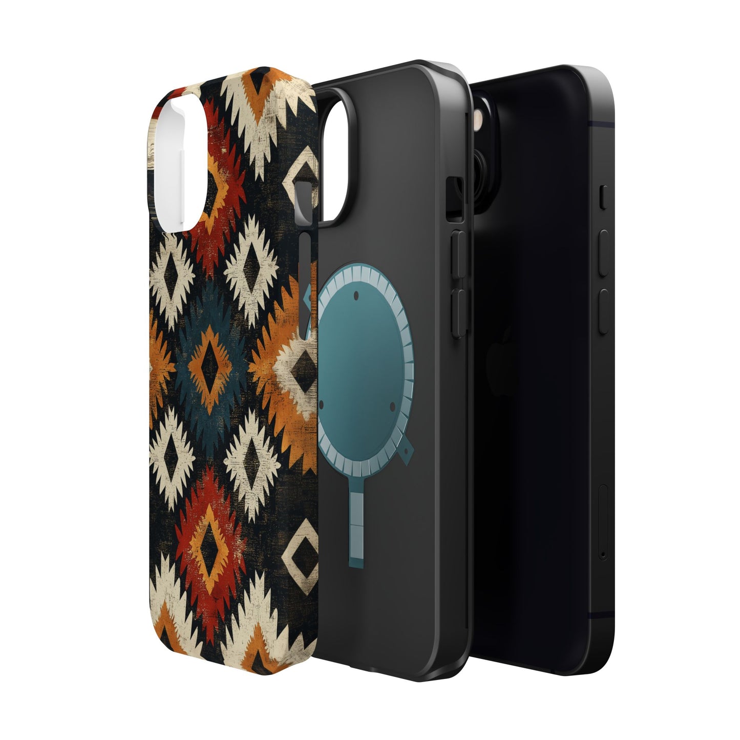 Rustic Tribal Sunburst Tough MagSafe iPhone Case – Vibrant Geometric Design, Dual-Layer Protection