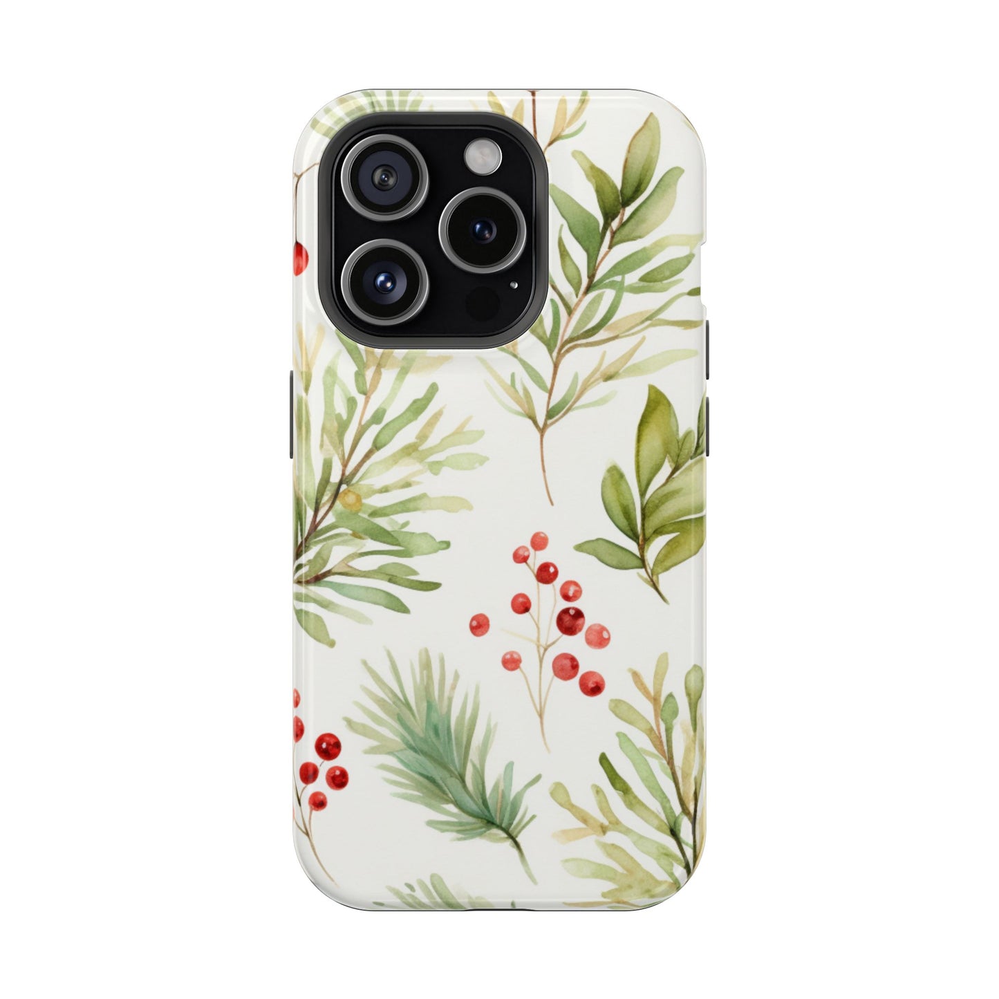 Winter Greenery & Berry Watercolor – MagSafe iPhone Series Case