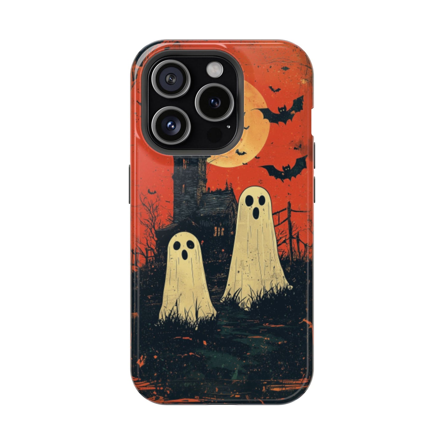 Haunted House & Ghosts MagSafe iPhone Case – Spooky Halloween Full Moon Design