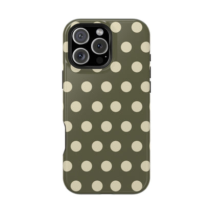 Vintage Green & Cream Polka Dots – MagSafe iPhone Case