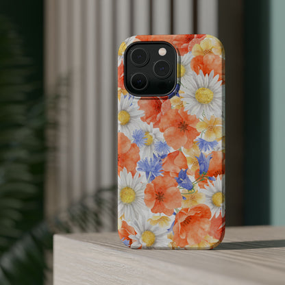 Watercolor Wildflower Pattern MagSafe iPhone Case – Durable Matte Finish with Daisy, Poppy & Cornflower Design