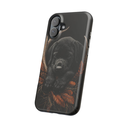 Charming Black Labrador Puppy on Feathers MagSafe iPhone Case