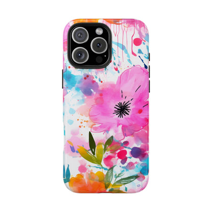 Color Splash Pink & Orange Watercolor Floral - iPhone Case