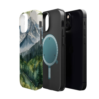 Watercolor Alpine Mountainscape - MagSafe iPhone Case