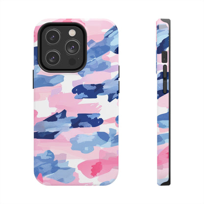 iPhone Case: Dynamic Pink & Navy Brushstroke Art