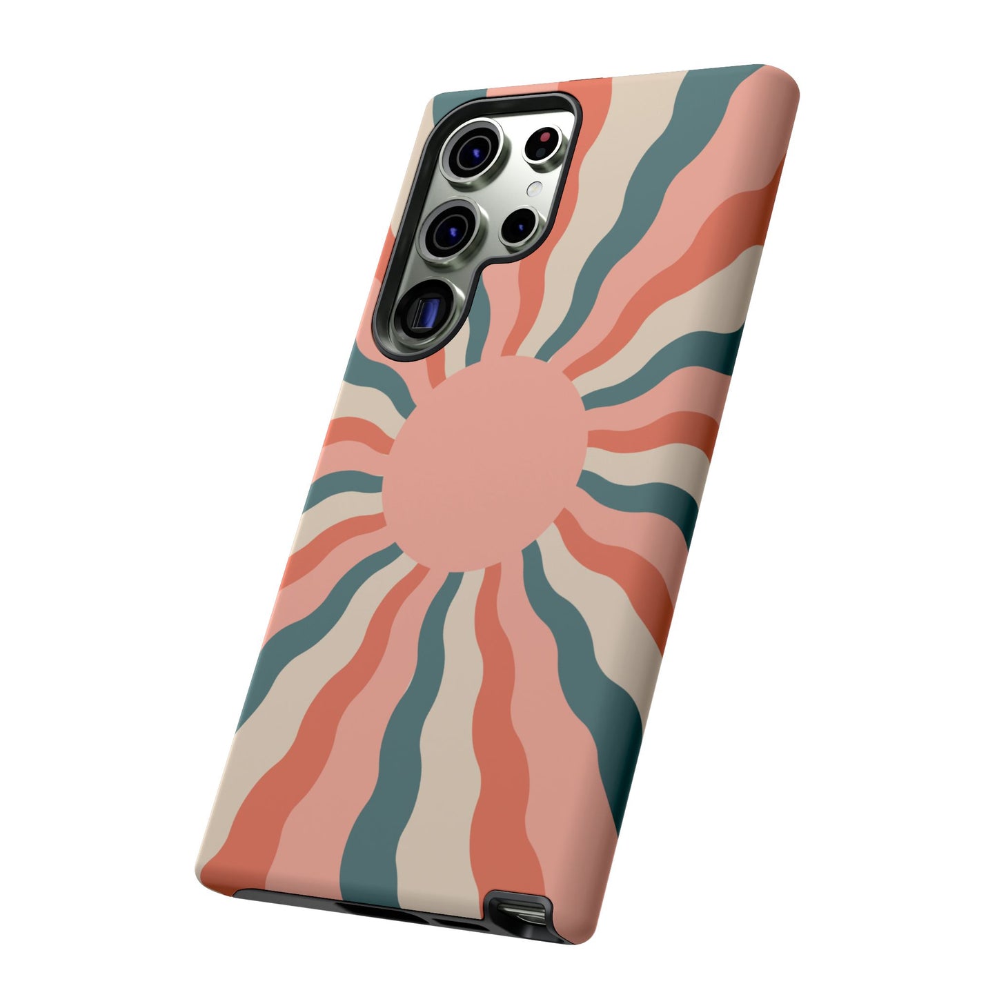 Retro Sunburst Samsung Galaxy Case – Bold 70s-Inspired Waves in Coral, Teal, and Cream