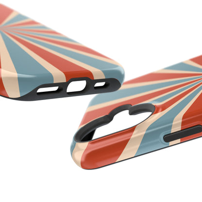 Vintage Blue & Red Sunburst MagSafe iPhone Case – Bold Geometric Pattern, Shock-Resistant Cover