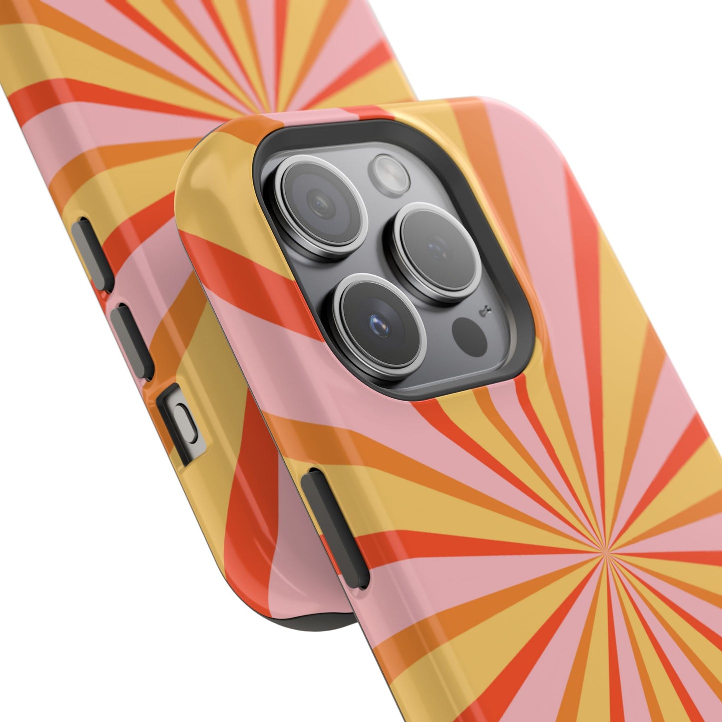 Bold Retro Sunburst MagSafe iPhone Case – Vibrant 70s-Inspired Rays in Orange, Pink, and Yellow