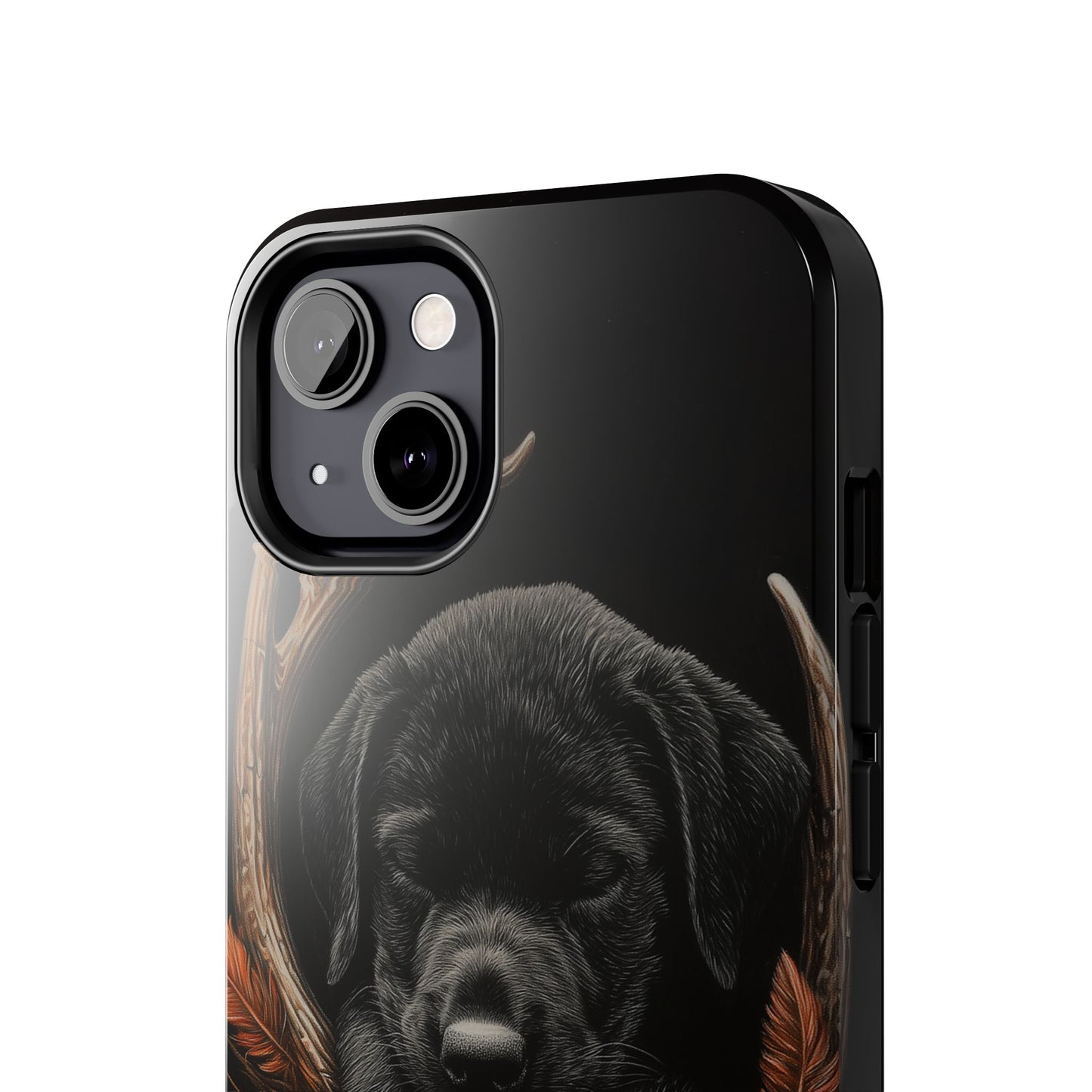 Charming Black Labrador Puppy on Feathers iPhone Case