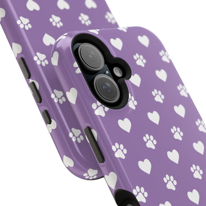 Lavender Paw Prints & Hearts Design - Adorable Pet Lover MagSafe iPhone Case